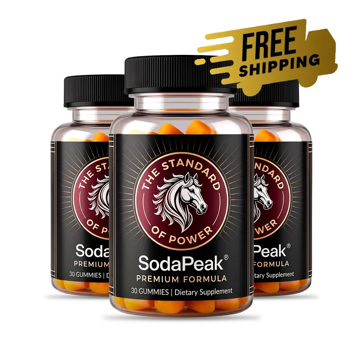 Three SodaPeak Premium Formula gummy supplement bottles